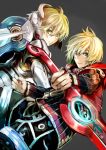  1boy 1girl blonde_hair blue_eyes fiorun green_eyes monado natsuyuki short_hair shulk spoilers sword weapon xenoblade 