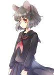  1girl alternate_costume animal_ears grey_hair long_sleeves mouse_ears nazrin neckerchief red_eyes school_uniform serafuku shirt simple_background skirt skirt_set solo tomobe_kinuko touhou white_background 