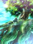  1boy 1girl barefoot blonde_hair fiorun from_below highres katakeo nature scenery shulk soaking_feet tree water xenoblade 