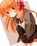  1girl blazer bow gekkan_shoujo_nozaki-kun hair_bow naoton orange_hair polka_dot_bow sakura_chiyo school_uniform skirt smile solo thigh-highs 