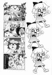  4koma anger_vein animal_ears bruise cat_ears check_translation chen choborau_nyopomi cirno comic earrings eyes fox_ears fox_tail gap hat highres injury jewelry monochrome punching tail touhou translated yakumo_ran yakumo_yukari 