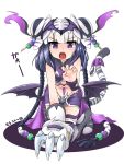  1girl black_hair claws double_bun haku_(p&amp;d) headdress long_hair multicolored_hair navel open_mouth puzzle_&amp;_dragons skirt solo tail tiger_tail violet_eyes white_hair wings yaosera 