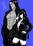  1boy 1girl abs breasts cleavage gamagoori_ira hoodie kill_la_kill kiryuuin_satsuki muscle open_clothes pectorals sugo6969 