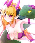  1girl animal armlet armpits blonde_hair blush breasts cleavage collarbone demon_girl demon_horns highres horns lilith_(p&amp;d) long_hair matcha69 midriff open_mouth pink_eyes pointy_ears puzzle_&amp;_dragons scales simple_background smile snake solo tiara white_background 