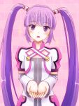  1girl :o hair_ornament hair_tubes long_hair looking_at_viewer miyato000 open_mouth purple_hair solo sophie_(tales) sparkle tales_of_(series) tales_of_graces twintails violet_eyes 