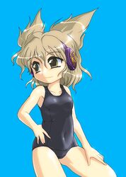  earmuffs hand_on_hip school_swimsuit smile swimsuit touhou toyosatomimi_no_miko winn 