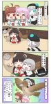  &gt;_&lt; 4koma :3 ahoge anger_vein animal_ears aqua_eyes bear_ears bird black_hair blush brown_eyes brown_hair bruise cat_ears cheek-to-cheek closed_eyes comic crying eagle fang flying hair_ornament hair_ribbon headgear highres hiyou_(kantai_collection) injury kantai_collection kuma_(kantai_collection) long_hair o_o open_mouth pale_skin puchimasu! purple_hair ribbon school_uniform seaweed serafuku shaded_face shinkaisei-kan short_hair silver_hair sparkle sweat tama_(kantai_collection) translation_request wavy_mouth wo-class_aircraft_carrier yuureidoushi_(yuurei6214) 