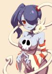  bare_shoulders blue_skin clearite hair_over_one_eye leviathan_(skullgirls) red_eyes side_ponytail sienna_contiello skullgirls stitched_mouth zombie 