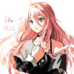  1girl asymmetrical_clothes blue_eyes braid bust character_name choker fancybetty hand_on_own_chest ia_(vocaloid) jewelry long_hair pink_hair ring solo vocaloid white_background 
