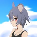  1girl alternate_costume animal_ears bare_shoulders blush bust cato_(monocatienus) collarbone frown grey_hair jewelry looking_at_viewer mouse_ears nazrin necklace red_eyes solo tank_top touhou 
