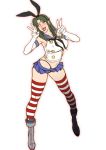  animal_ears cima_garahau double_v elbow_gloves gloves green_hair gundam gundam_0083 highleg highleg_panties kantai_collection lipstick long_hair makeup motchie namesake navel one_eye_closed open_mouth panties rabbit_ears shimakaze_(kantai_collection)_(cosplay) skirt striped striped_legwear underwear v 