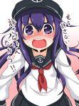  1girl akatsuki_(kantai_collection) blue_eyes blue_hair blush bust hat kantai_collection long_hair neckerchief open_mouth school_uniform serafuku skirt solo tears translation_request yaosera 