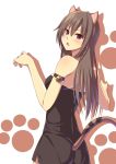  1girl :o animal_ears bell blush brown_eyes brown_hair cat_ears cat_paws cat_tail ese_shinshi looking_at_viewer open_mouth original paws simple_background tail 