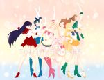  6+girls aino_minako arms_up bishoujo_senshi_sailor_moon boots chibi_usa closed_eyes crossed_arms elbow_gloves full_body gloves green_boots high_heels hino_rei kino_makoto knee_boots long_hair mizuno_ami multicolored_background multiple_girls orange_shoes outstretched_arm pink_boots pose red_boots red_shoes sailor_chibi_moon sailor_jupiter sailor_mars sailor_mercury sailor_moon sailor_venus shoes short_hair skirt standing_on_one_leg super_sailor_chibi_moon super_sailor_jupiter super_sailor_mars super_sailor_mercury super_sailor_moon super_sailor_venus tsukino_usagi yik 