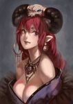  absurdres bare_shoulders breasts cleavage fang highres horns iorlvm jewelry large_breasts original smile 