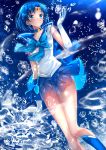  1girl bishoujo_senshi_sailor_moon blush boots bow bubble choker earrings elbow_gloves flower gloves highres jewelry magical_girl mizuno_ami sailor_collar sailor_mercury skirt smile solo star super_sailor_mercury swordsouls tiara underwater water 