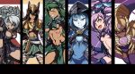  blue_eyes blue_hair brown_hair dark_skin genderswap green_hair highres league_of_legends long_hair multiple_girls nam_(valckiry) nasus personification renekton rengar short_hair skarner vel&#039;koz xerath yellow_eyes 