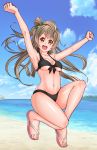  1girl absurdres beach bikini brown_eyes brown_hair highres keffiy long_hair love_live!_school_idol_project minami_kotori sandals swimsuit 