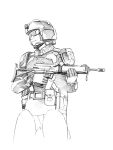 eat-man gun helmet monochrome rifle sketch solo traditional_media weapon yoshitomi_akihito 