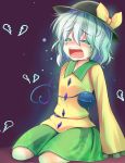  1girl broken_heart crying green_hair hat komeiji_koishi niiya shirt short_hair sitting skirt tears third_eye touhou 