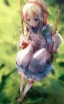  1girl blonde_hair hair_ornament hairband highres kagerou_project kozakura_mary long_hair looking_down na2co3 red_eyes single_shoe sitting smile solo swing 