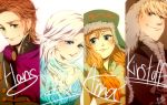  2boys 2girls anna_(frozen) blonde_hair blue_eyes braid brown_eyes capelet character_name dress elsa_(frozen) frozen_(disney) fur fur_hat fur_trim hans_(frozen) hat kristoff_(frozen) long_hair multiple_boys multiple_girls mum_(pixiv1182764) redhead siblings single_braid sisters smile twin_braids vest 