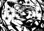  braid broom broom_riding character_name expressionless fingerless_gloves gloves hat kirisame_marisa long_hair looking_at_viewer monochrome skirt solo star touhou witch witch_hat zicai_tang 