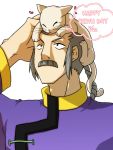  1boy animal_on_head birthday cat cat_on_head eichi_(hrt) english facial_hair g_gundam gundam happy_birthday master_asia mustache solo 