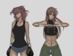  2girls abs boxing_gloves hong_meiling long_hair multiple_girls no_headwear onozuka_komachi redhead short_hair touhou 