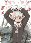  1girl amatsukaze_(kantai_collection) brown_eyes hands_on_headwear kantai_collection long_hair rensouhou-kun school_uniform silver_hair steam tears twintails youkan 