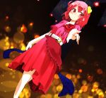  1girl alternate_costume contemporary dutch_angle exrail hair_ornament heart_hair_ornament highres komeiji_satori looking_at_viewer pointing pointing_at_viewer red_eyes redhead short_hair solo touhou 