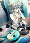  bed crayon hatsune_miku highres long_hair necktie oniyama831 poster_(object) twintails vocaloid 