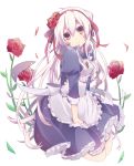  1girl flower hair_ornament hairband jewelry kagerou_project key kozakura_mary long_hair looking_at_viewer pendant red_eyes rose silver_hair simple_background sitting solo sxupxdxxy white_background 