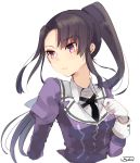  1girl black_hair gloves kantai_collection nachi_(kantai_collection) necktie ponytail signature solo sts violet_eyes 