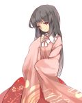  1girl black_hair glass hillly_(maiwetea) holding houraisan_kaguya long_hair looking_at_viewer red_eyes simple_background sketch smile solo touhou white_background wide_sleeves 