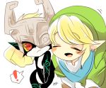  ! azu_(kirara310) blonde_hair earrings gloves hat helmet jewelry link midna pointy_ears red_eyes scarf smile the_legend_of_zelda twilight_princess zelda_musou 