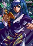  1girl blue_eyes blue_hair breasts dress hairband leafmonarch long_hair orie_(under_night_in-birth) rapier solo sword under_night_in-birth weapon 