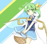  1girl adapted_costume alternate_costume ascot basket carrying daiyousei exrail green_eyes green_hair hair_ornament hair_ribbon ribbon side_ponytail sketch smile solo touhou twitter_username wings 