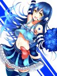  blue_hair brown_eyes cheerleader gloves happy headphones long_hair love_live!_school_idol_project sonoda_umi 