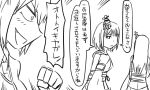  3girls comic detached_sleeves fingerless_gloves fist_pump fusou_(kantai_collection) gloves hair_ornament japanese_clothes kantai_collection long_hair monochrome multiple_girls nontraditional_miko short_hair smile tenryuu_(kantai_collection) tonda translation_request yamashiro_(kantai_collection) 