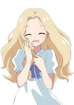  1girl blonde_hair blush dress happy long_hair marnie massala omoide_no_marnie open_mouth short_sleeves smile solo white_background white_dress 