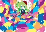  1girl beret confiture_pluie_(vocaloid) detached_sleeves green_eyes green_hair hat long_hair macloid macne_nana noja_(mizoredama) open_mouth outstretched_arms solo spread_arms vocaloid 