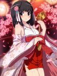  1girl black_eyes black_hair blush detached_sleeves hair_ornament hair_ribbon japanese_clothes kami_nomi_zo_shiru_sekai ladle lamppost lantern miko nontraditional_miko petals ribbon shiomiya_shiori short_hair solo stairs wataru_(zazazazazazawa) 