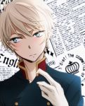  1boy aldnoah.zero blonde_hair blue_eyes bust gloves looking_away newspaper short_hair slaine_troyard solo tsukimori_usako uniform white_gloves 