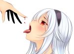  1girl afilia_(kiyomin) bleeding blood blush dripping drop face hairband highres kiyomin open_mouth original red_eyes solo_focus tongue tongue_out white_background white_hair 