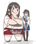  2girls :p akagi_(kantai_collection) blush_stickers crossed_arms gaunt kaga_(kantai_collection) kantai_collection lowres multiple_girls nishieda size_difference tongue tongue_out trembling 