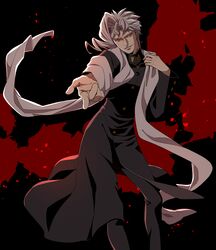  1boy gakuran grey_hair highres jojo_no_kimyou_na_bouken kakyouin_noriaki moru red_eyes scarf school_uniform solo white_hair 