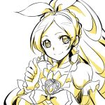  1girl braid choker cure_rhythm dress earrings eyelashes gacchahero hair_ornament hair_ribbon hairband happy jewelry long_hair looking_at_viewer magical_girl minamino_kanade ponytail precure puffy_sleeves ribbon simple_background single_braid sketch smile solo suite_precure white_background wrist_cuffs 