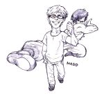  2boys character_name fei_long glasses kduhcs mago_(gamer) monochrome multiple_boys real_life shirtless street_fighter t-shirt traditional_media 