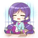  1girl blush chibi endori long_hair love_live!_school_idol_project lowres open_mouth purple_hair solo thigh-highs toujou_nozomi twintails 